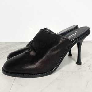 New! Free People Leila Black Leather Mule 37 1/2